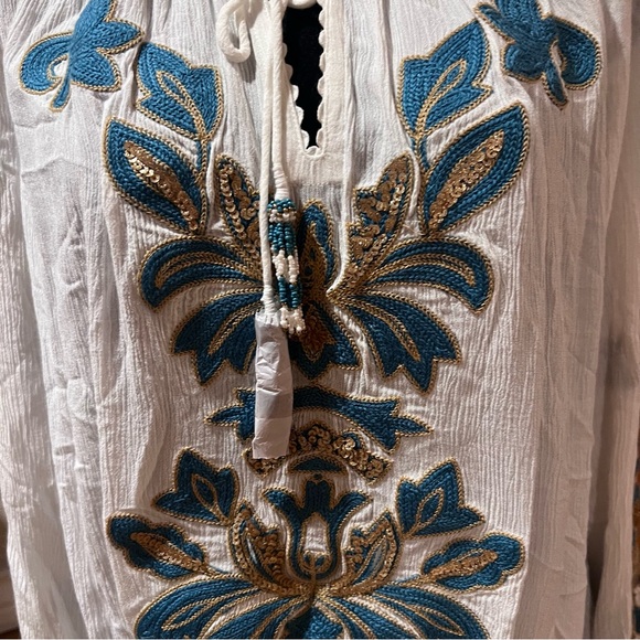 Soft Surroundings Botanical Gardens Embroidered Sequins Blouse Marshmallow Large - Picture 5 of 13